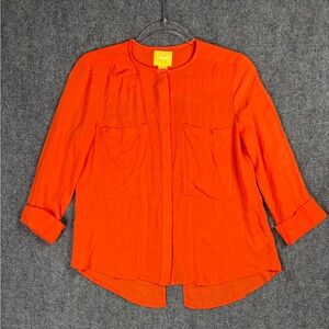 Maeve Anthropologie Orange Rayon Split Back Blouse Hi-Low Hem Pockets Size 0